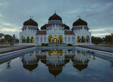 Mosquée vue avec reflet d'eau